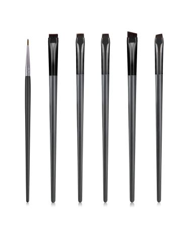 Acavado 6 Pieces Angled Eyeliner Brush Ultra Fine Eyeliner Brushes Set Flat Angle Eyeliner Brushes Beauty Cosmetic Tool Brushes Eyebrow Brushes Eye Shadow Brushes for Women Girls Cosmetics Black*6 pack