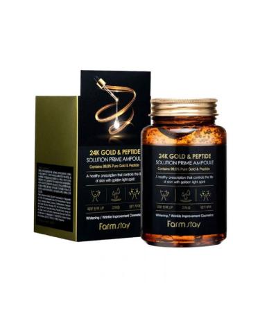 Farmstay 24K Gold & Peptide Solution Prime Ampoule - Whitening & Wrinkle ImprovementBest Korean Cosmetics 250ml/8.45oz