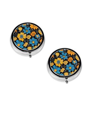(Hippie Pattern) Round Pill Box 3 Compartment Pill Box Mini Decorative Pocket Purse Portable Travel Medicine Tablet Vitamin Holder Organizer Pill Case