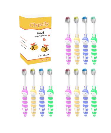 Clypolly Kids Bee Toothbrush Soft Bristle Individually Wrapped Toothbrushes Child Sized Brush Head for Toddlers Girls and Boys 3-12 Years Pack of 12