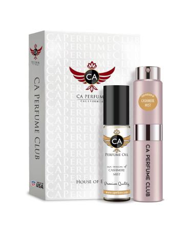 CA Perfume Duo Impression of Cashmere Mist For Women Eau de Parfum Refillable Atomizer Sprayer + Fragrance Body Oil Travel Size Roll-On Bottle 0.27 Fl Oz+0.33 Fl Oz