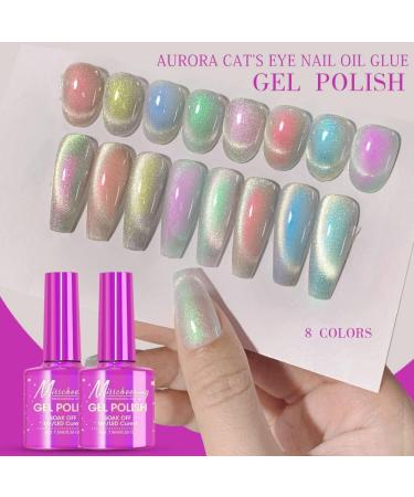 7.5ML Fantasy Gemstone Cat Eye Nail Gel Polish Holographic Semi Permanent Soak Off Sparkling Nail Varnish Aurora UV Gel - (Color: A008) - Buy Online on GoSupps.com