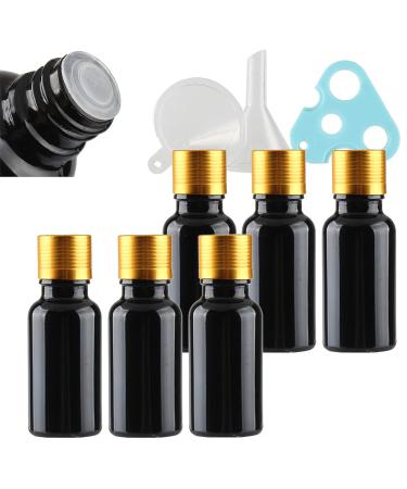 Tianzd 6 piece of empty small 20 ml gloss black glass bottles with sealed stopper gold aluminum screw cap glass bottle flasher oil fragrance perfume massage aromatherapy gold 20ml