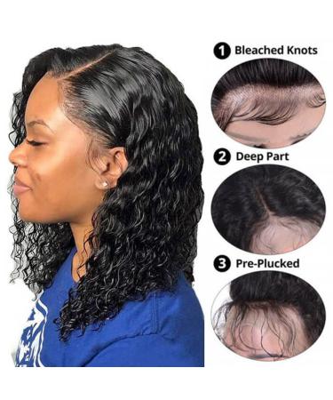 Durreley Bob Wig Human Hair 13x4 Water Wave Lace Front Short Bob Wigs for Black Women - 14 - 180% Density - Glueless Wet and Wavy HD Lace Front Wig Pre Plucked with Baby Hair - Buy Online on GoSupps.com
