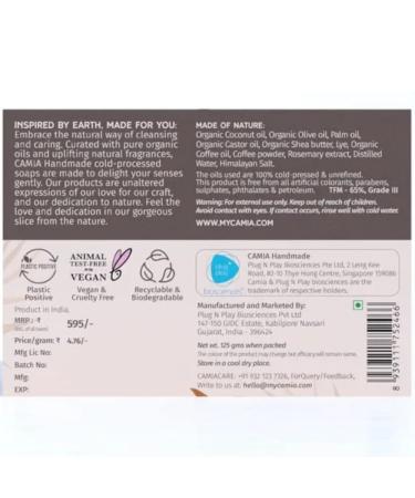 CA MIA Organic Coffee Soap - 100% Natural Handmade Exfoliating Bath Bar | Revitalize Skin & Remove Dead Cells | Antioxidant Rich | 125g - Buy Online on GoSupps.com