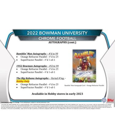 2022 Bowman Chrome University Football Hobby Box - 24 Packs/4 Cards - 2 Autos - Buy Online on GoSupps.com