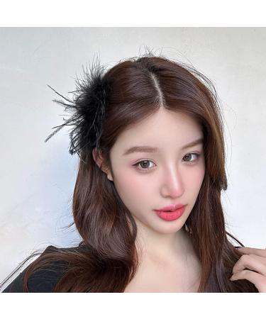 4 Pcs Ostrich Feather Hair Clips - Vintage Elegant Luxury Headpiece for Women (Black+White) - Buy Online on GoSupps.com