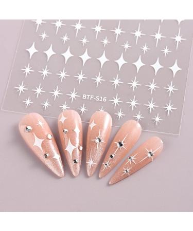 Star Nail Art Stickers - 8 Self-Adhesive 3D Decals in Gold, Silver, Black, and White - Nail Art Design Accessories for Women and Girls - Manicure DIY Sparkle - Buy Online on GoSupps.com