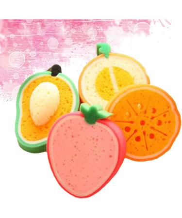 4pcs Cute Fruit Shaped Shower Sponge Set for Kids - Mango, Honey-Dew Melon, Orange, Strawberry - Buy Online on GoSupps.com