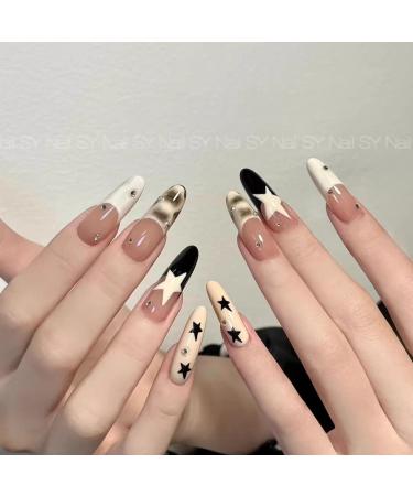 KEMKEY Handmade Nail Art Wear Nail Hand-painted Stars White False Nails Removable Long Models(Small) 1 count (Pack of 1) - Buy Online on GoSupps.com