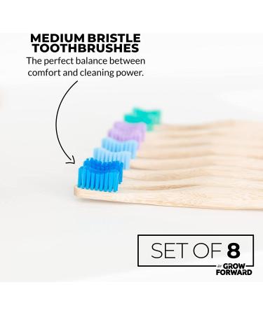 Grow Forward Premium Bamboo Toothbrushes - Pack of 8 - Medium Bristles - Eco-Friendly & Biodegradable - Buy Online on GoSupps.com