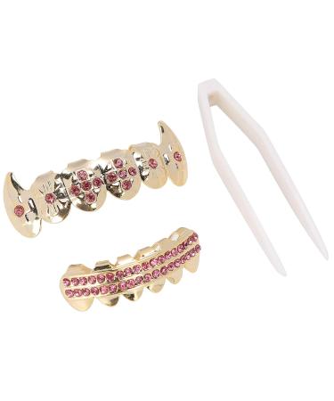Gold Braces Set - Custom Fit Hip Hop & Punk Teeth Grillz | Metal Decoration Jewelry for Oral Care (Pink) - Buy Online on GoSupps.com