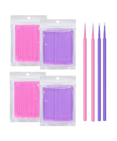 400 PCS Micro Applicator Brush Bendable Makeup Brush Mascara Brush for Eyelash Extensions 2 Colors (Head Diameter: 2.0/1.5 mm)