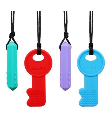Chew Necklaces for Sensory Kids Boys Girls Silicone Chew Toys for Children with ADHD Autism Anxiety Baby Nursing or Special Needs Chewy Necklace Reduce Chewers Chewing Fidgeting - 4 Pack by Olugu