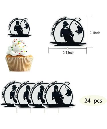 Funny Fishing Birthday Cupcake Topper 24Pcs Fisherman Birthday Cupcake Decorations Outdoor Gone Fishing Themed Party Supplies For Men Women Birthday baby shower Retirement - Buy Online on GoSupps.com