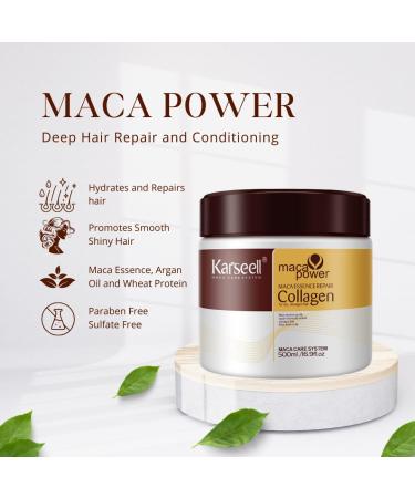 Maca Power Hair Collagen Treatment Natural Argan Oil Hair Mask Deep conditioning for Dry Damaged Hair All Hair Type 16.9 Oz 500ml - Buy Online on GoSupps.com