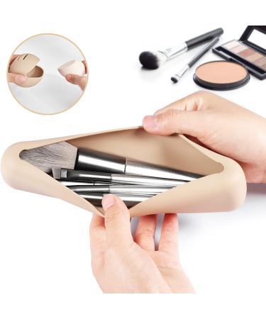 Qetlavee 2-Pack Portable Cosmetic Bag with Makeup Brush Holder & Sponge Organizer - Travel Storage Box for Makeup (Khaki) - Buy Online on GoSupps.com