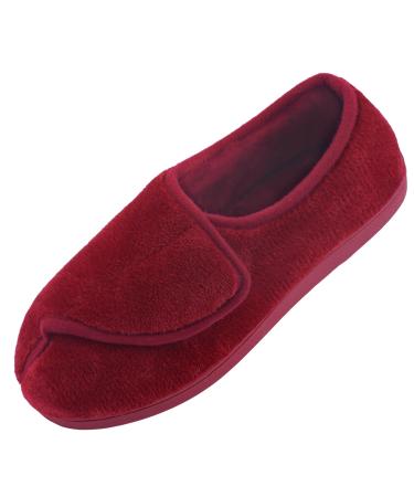 Git-up Women Soft wide Slippers Memory Foam Closed Toed Diabetic Arthritis Edema House Slippers 8 Red
