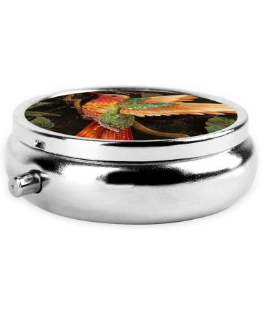 Colorful Hummingbirds Portable Metal Pill Box - Round Mini 3-Compartment for Travel - Perfect for Small Pills - Buy Online on GoSupps.com
