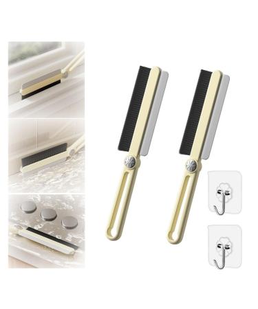 Multi-Function Rotating Crevice Cleaning Brush 2024 Upgrade Thin Gap Cleaning Brush with Squeegee Hard Bristle Crevice Gap Brush Corners Cleaning Tool for Cleaning Bathroom Kitchens Tile Floors (C Yellow(2pcs)