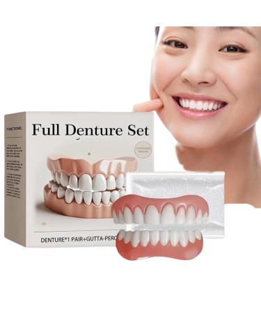 Full Denture Set Silicone Dentures Set Comfortable and Realistic False Teeth Complete with Gutta-Percha Soft and Comfortable (2) (1pc)