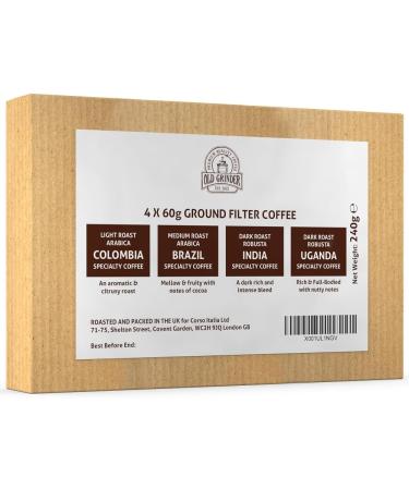 Old Grinder - Gourmet Coffee Gift Set | Ground Coffee 240g (4 x 60g) | 4 of the World's Finest Single Origin Specialty Coffees | Hamper Style Letterbox Gift Idea for Him & Her - Buy Online on GoSupps.com