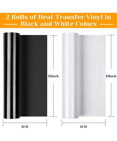 12x24ft Black&White Heat Transfer Vinyl Rolls - Flasoo 2 Rolls HTV Iron on Vinyl for Shirts - Cricut & Cameo Compatible - 12x12ft Per Roll - Buy Online on GoSupps.com
