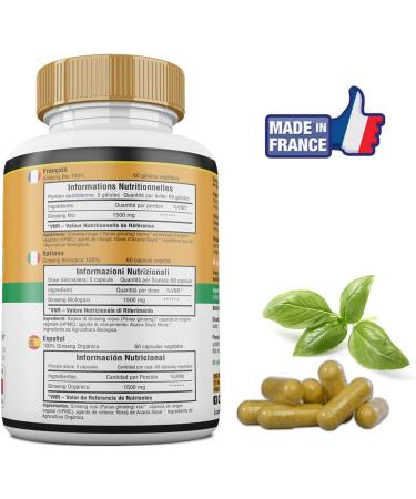 Organic Ginseng 60 capsules - Reduces fatigue stress and increases libido - Rich in active ingredients - 100% organic ginseng that facilitates recovery and restores energy - Buy Online on GoSupps.com