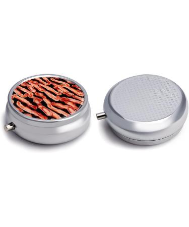 Round Pill Box - Bacon Pattern Print 3 Compartment Portable Medicine Organizer Decorative Metal Pocket Pill Case - Buy Online on GoSupps.com