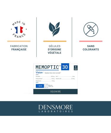 Densmore - MEMOPTIC Memory and Vision Food Supplement based on Citicoline - Ginkgo biloba Magnesium Vitamin B5 Zinc - 30 tablets - 1 month cure - Made in France - Buy Online on GoSupps.com