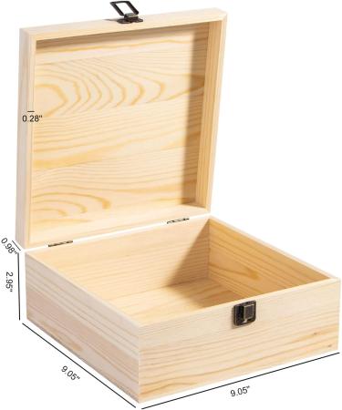 Unfinished Wooden Storage Box 9.1''x9.1''x3.9''- Rustic Keepsake Box for Jewelry and DIY - Perfect for Art, Hobbies, and Valentine's Day Decor - Buy Online on GoSupps.com