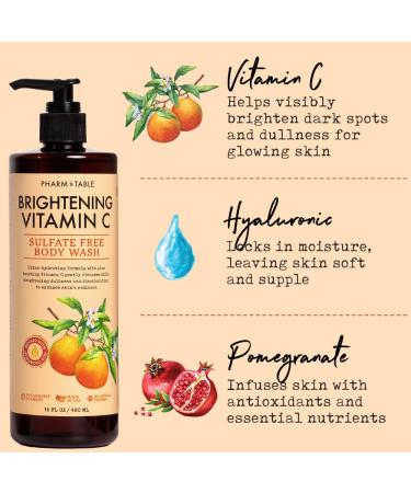 PHARM TO TABLE Brightening Vitamin C Body Wash for Women and Men - Brightens and Nourishes the Skin Sulfate Free 100% Cruelty Free 480ml - Buy Online on GoSupps.com