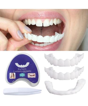 Dazzluxe 2 pieces of tooth veneers artificial teeth comfortably adjustable tooth veneers top and below artificial teeth denture with tweezers DIY cosmetic teeth self -confident smile