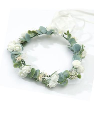 UKYLIN Flower Crown for Girls  Flower Headband Wreath for Wedding  Baby Shower  Family Photos and Fancy Gala StyleL-Green&White