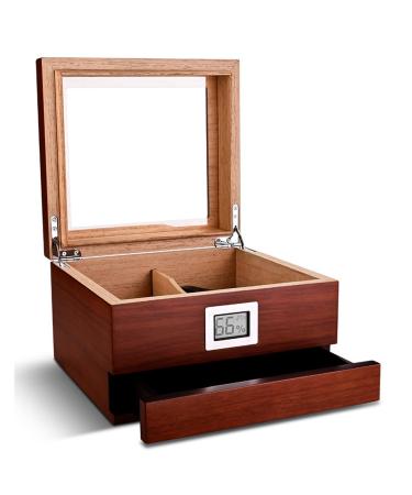 Humidor Cigar Cabinet Cedar Humidore Cigar Box with Digital Hygrometer Divider Desktop Humidor Glass for Men Holds 30-50 Cigars B