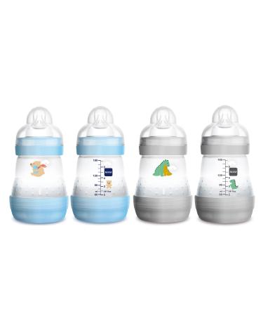 MAM Easy Start Anti-Colic Slow Flow Bottles 5 oz (4-Count) Gray and Blue