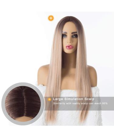 Buy 71cm Ombre Brown & Blonde Wig for Women - Long Smooth Hair Dark Root Middle Part - Perfect for Parties & Costumes | International Shipping Available - Buy Online on GoSupps.com