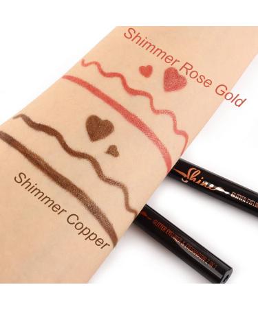 Rose Gold & Bronze Glitter Liquid Eyeliner Set - Waterproof, Smudge Proof, Long Lasting - 2 Pcs Metallic Satin Finish Makeup Pens - Buy Online on GoSupps.com
