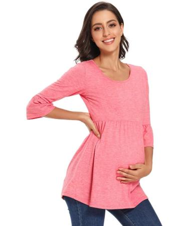 Love2Mi Women Maternity Blouse A Line Pregnancy Shirt 3/4 Bell-Sleeve Striped Maternity Clothes - Size Large, Pink - Buy Online on GoSupps.com