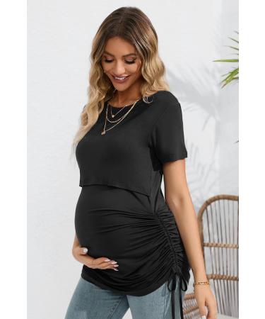 Sosolism 4 in 1 Maternity Nursing Dress XL Black - Short Sleeve Side Drawstring Top - Buy Online on GoSupps.com