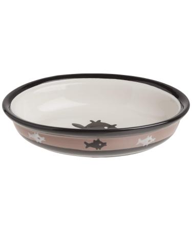 PetRageous 10070 Oval City Pets Stoneware Cat Bowl 6.25-Inch Wide and 1.5-Inch Tall Saucer with 1-Cup Capacity and Dishwasher and Microwave Safe is Great for Cats, Black and Brown