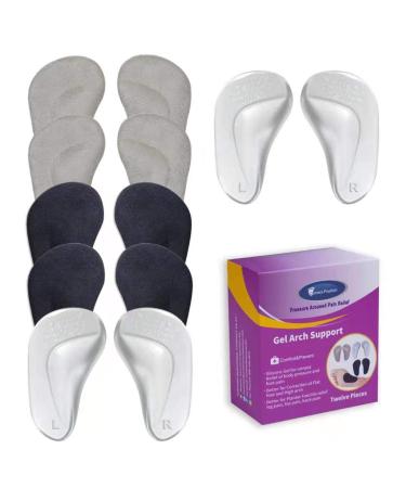 Arch Support Shoe Inserts for Women,Arch Support Insoles for Flat Feet Plantar Fasciitis Relieve Pain 12 Pieces Gel Foot Arch Supports Reusable Arch Pads 2 Black,2 Beige,2 Clear 12 Count (Pack of 1)