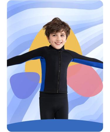 REALON 3mm Neoprene Wetsuit Top Jacket with Front Zipper - Men, Women, Kids - Surf, Dive, Swim - Black & Blue - Buy Online on GoSupps.com