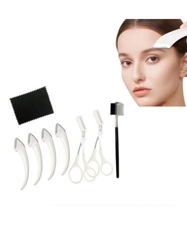 Eyebrow Trimmer Scissors with Comb Stainless Steel Eyebrow Razor Eyebrow Trimmer Eyelash Hair Scissors Beginner Make Up Tool for Men Women(White)