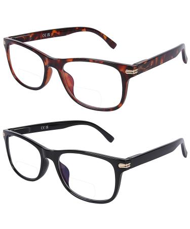 DOOViC Bifocal Reading Glasses 2 Pack Fashion Comfort Quality Blue Light Blocking Bifocal Readers for Men and Women 2.0 Strength C1+c3 2.0 x