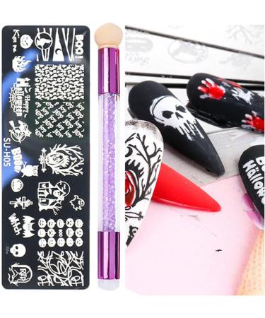 healthGUO Nail Art Stamping Plate Stamper Sponge Pen Halloween Pumpkin Bats Image Nail Polish Template Stamp Stencil Tools Kit 2 - Buy Online on GoSupps.com