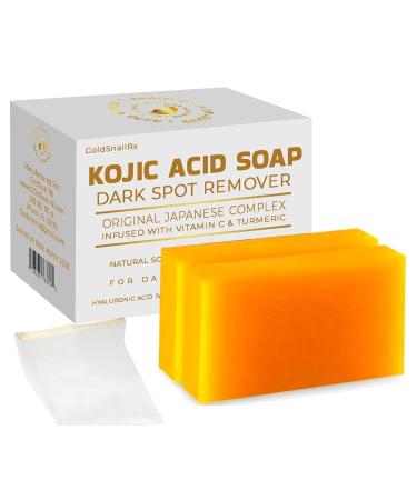 GoldSnailRX-Kojic Acid Soap Dark Spot Remover (Pack of 2) Authentic Kojic Acid Soap For Body Whitening-Japanese Formula Kojic Acid Soap with Vitamin C Tumeric infused with Hyaluronic Acid Shea Butter