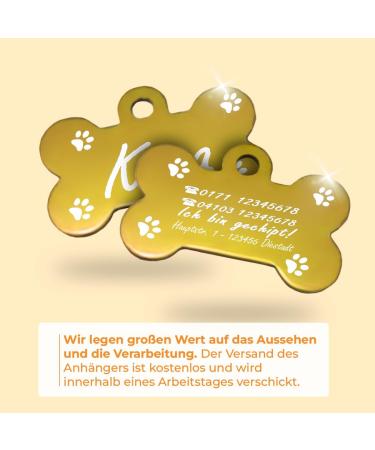 Ibera Gifts - Personalized Bone Shape Pendants for Large Dogs & Cats | Custom Engraved Dog Collars & Neck Bands (Gold & Paws) - Buy Online on GoSupps.com