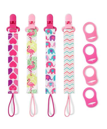Suofuoleef 4 Pack pacifier band Baby baby pacifier chain set with adapters pacifier clips for newborn birth & baptism gift pink