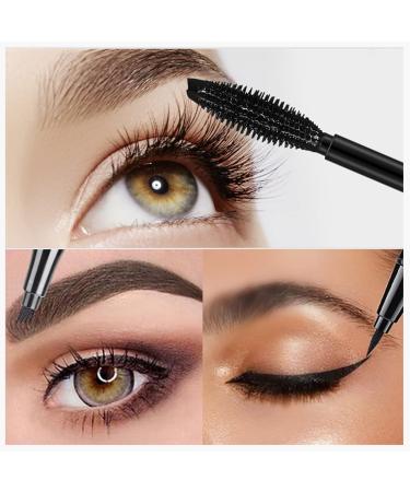 Vibely 2-in-1 Mascara Set - 5x Longer Voluminous Eyelashes, Waterproof & No Clumping - Includes 4D Silk Fiber Mascara, Eyeliner, Eyebrow Pencil - Long Lasting Salon Kit (Silver) - Buy Online on GoSupps.com
